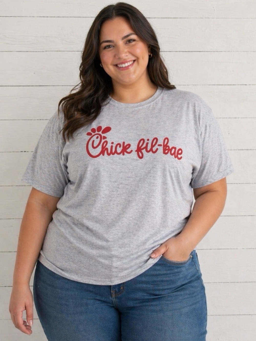 NWT Fleurty Girl Chick-Fil-Bae T-shirt, gray and red, unisex size XL.